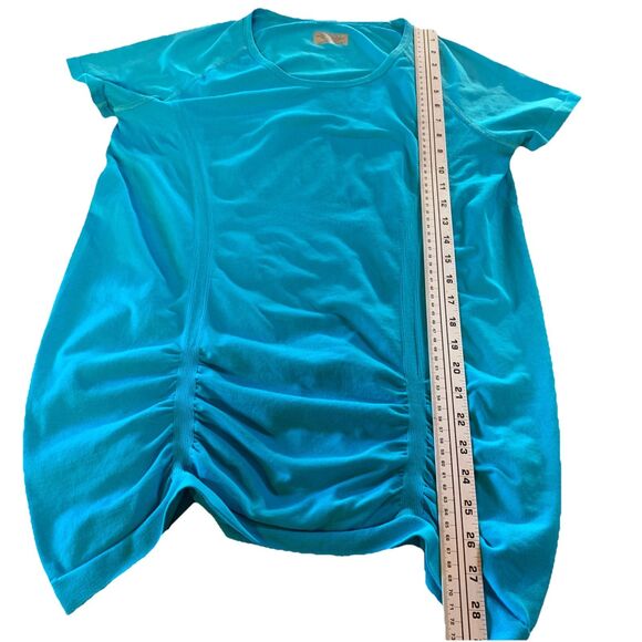 Athleta Fastest Track Tee Rare Teal Top Scoop Neck Ruched Sz XL Gym Run Athletic - Picture 11 of 12